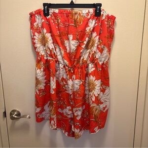 Shein Curve Orange Flowered Elastic Top Strapless Short Romper Womens Size 3xl